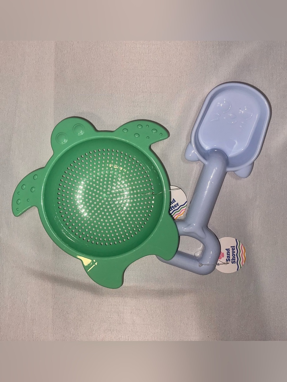 Kids Beach Toys - Green Turtle Sand Sifter & Light Blue Sand Shovel